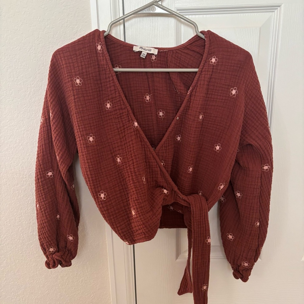 Madewell Embroidered Lightspun Wrap Top
